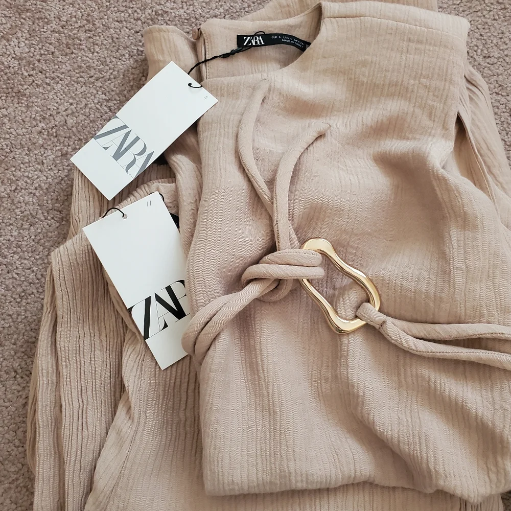 Zara Set 2 Pc belted Top and Wide Pants Size S
